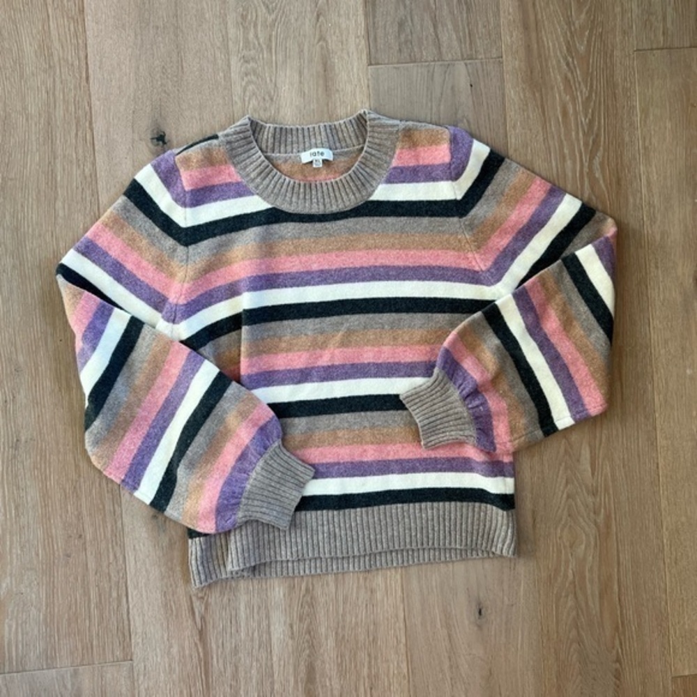 Fate Striped Pink, Purple, Brown Puff sleeve Sweater Womens XL